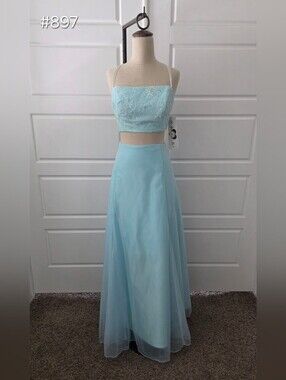 Blue Chiffon Crop Top 2-Piece A-line Prom Dress